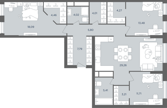 111,4 м², 4-комн. квартира, 15/41 этаж