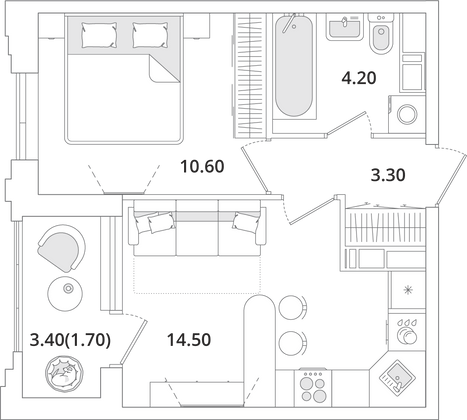 34,3 м², 1-комн. квартира, 13/13 этаж