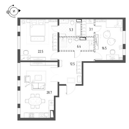 95 м², 2-комн. квартира, 7/10 этаж