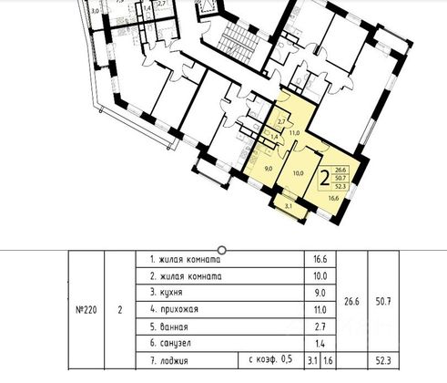 Продажа 2-комнатной квартиры 52,3 м², 2/6 этаж