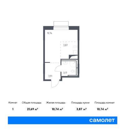 21,7 м², студия, 10/10 этаж