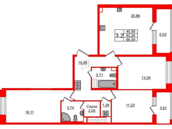 Продажа 3-комнатной квартиры 82,3 м², 2/12 этаж