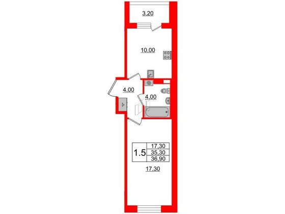 Продажа 1-комнатной квартиры 35,3 м², 4/4 этаж