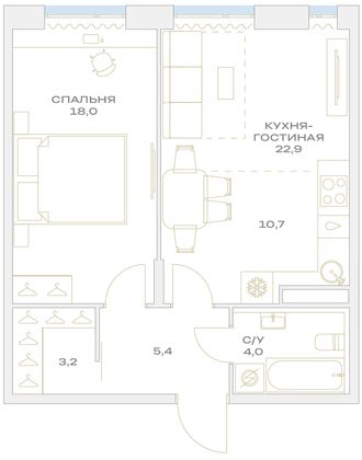Продажа 2-комнатной квартиры 53,5 м², 6/23 этаж
