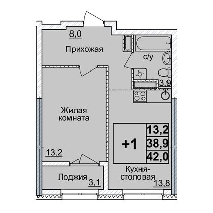 Продажа 1-комнатной квартиры 42 м², 23/24 этаж