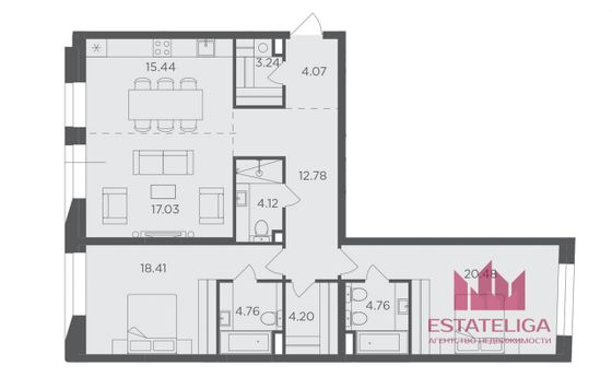 Продажа 3-комнатной квартиры 109,3 м², 3/16 этаж