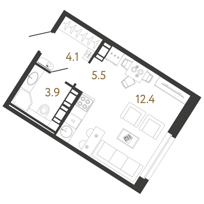 25,9 м², студия, 14/14 этаж