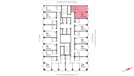 Продажа 1-комнатной квартиры 44,4 м², 25/43 этаж