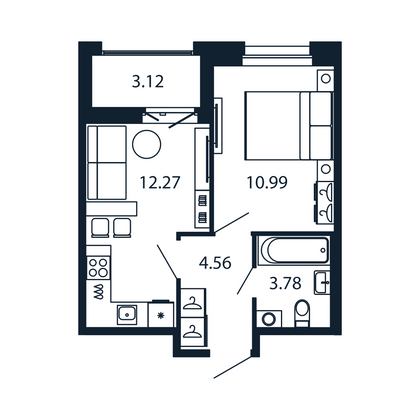 Продажа 1-комнатной квартиры 33,2 м², 8/12 этаж