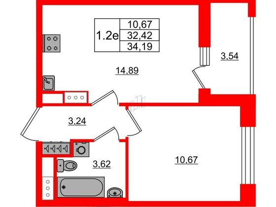 Продажа 1-комнатной квартиры 32,4 м², 4/20 этаж