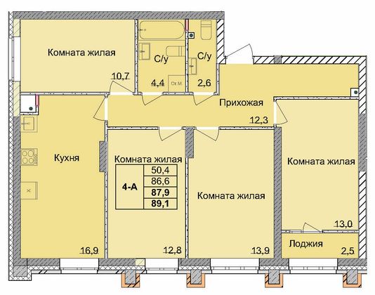 Продажа 4-комнатной квартиры 87,9 м², 1/18 этаж