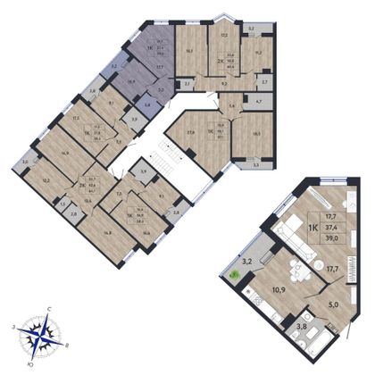 Продажа 1-комнатной квартиры 37,4 м², 3/3 этаж