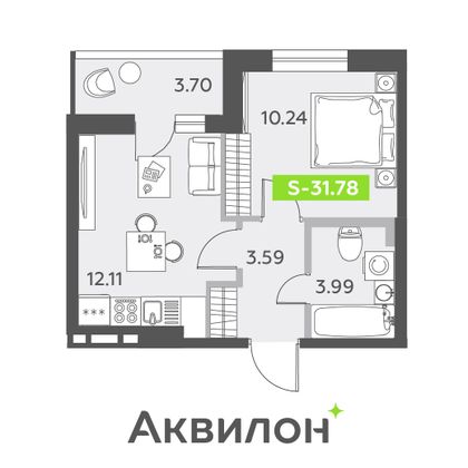 31,8 м², 1-комн. квартира, 2/13 этаж