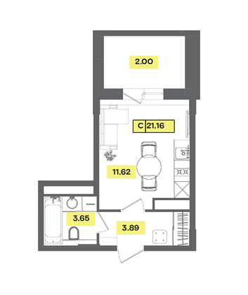 21,2 м², студия, 7 этаж
