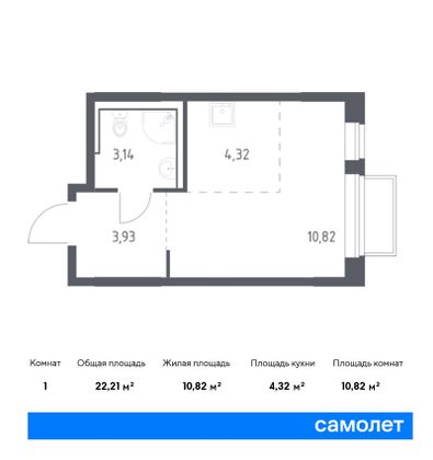 22,2 м², студия, 2/17 этаж