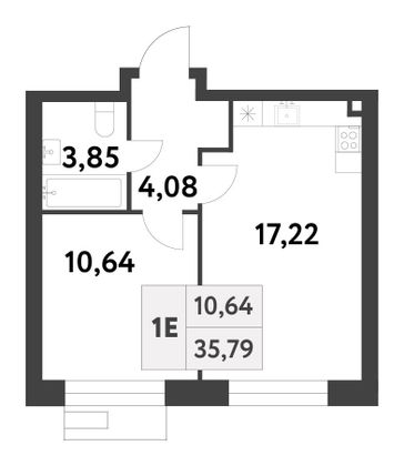 Продажа 1-комнатной квартиры 35,8 м², 3/16 этаж