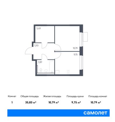 35,8 м², 1-комн. квартира, 13/16 этаж