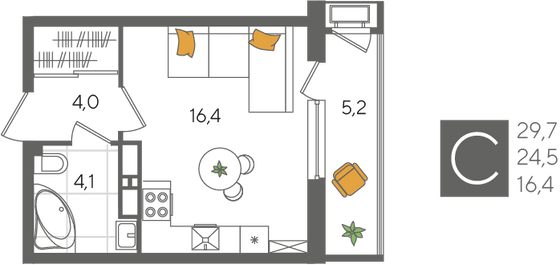 Продажа квартиры-студии 29,7 м², 15/24 этаж