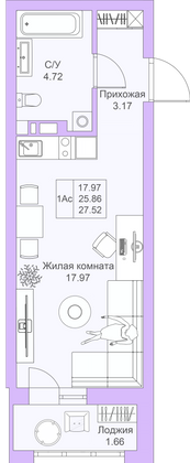 27,5 м², студия, 11/25 этаж