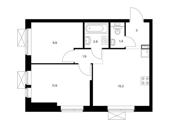 Продажа 2-комнатной квартиры 46,3 м², 2/33 этаж