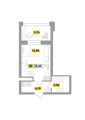 Продажа квартиры-студии 23,5 м², 6 этаж