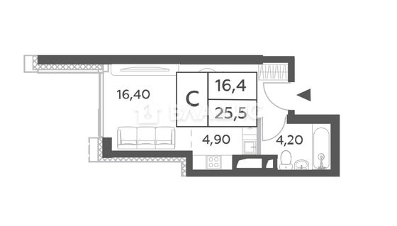 Продажа квартиры-студии 25,5 м², 12/52 этаж