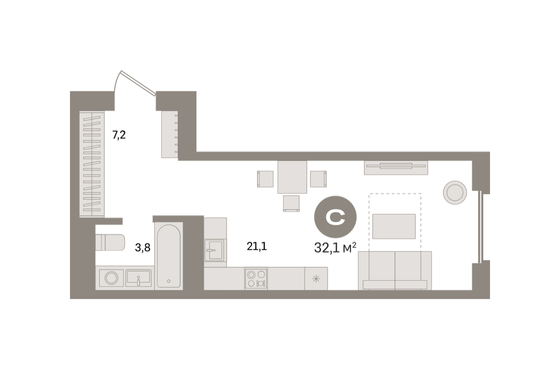 Продажа квартиры-студии 32,1 м², 3/24 этаж