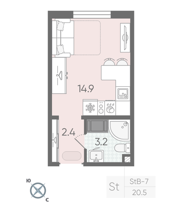 Продажа квартиры-студии 20,5 м², 21/22 этаж