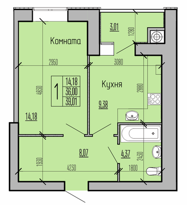 Продажа 1-комнатной квартиры 39 м², 1/10 этаж