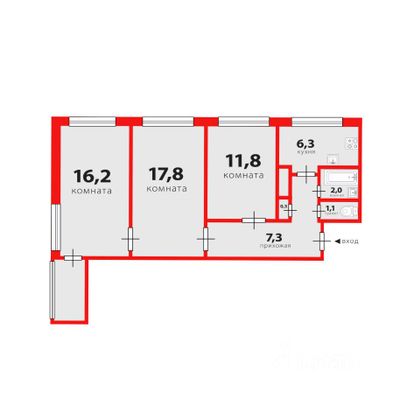 Продажа 3-комнатной квартиры 63,8 м², 4/10 этаж