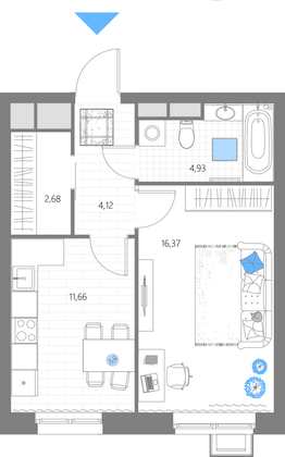 Продажа 1-комнатной квартиры 39,8 м², 21/29 этаж