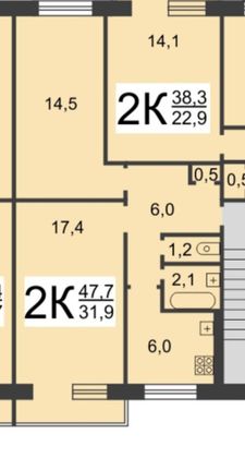 Продажа 2-комнатной квартиры 47,7 м², 3/5 этаж