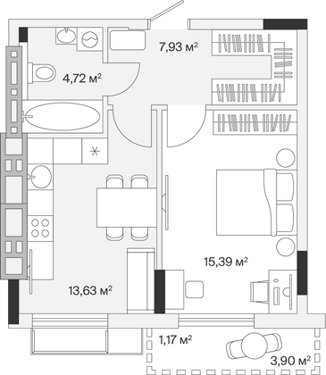 Продажа 1-комнатной квартиры 42,8 м², 7/7 этаж