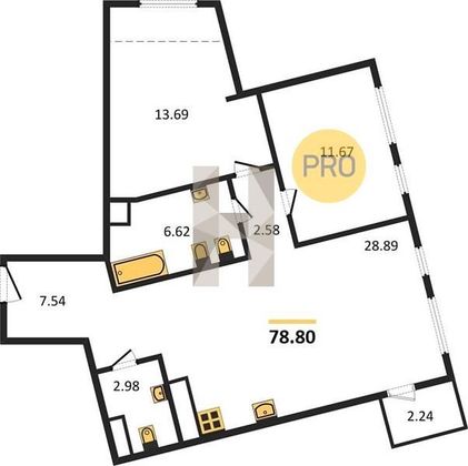 Продажа 2-комнатной квартиры 78,8 м², 7/9 этаж