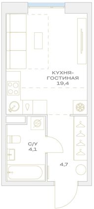 Продажа квартиры-студии 28 м², 6/23 этаж