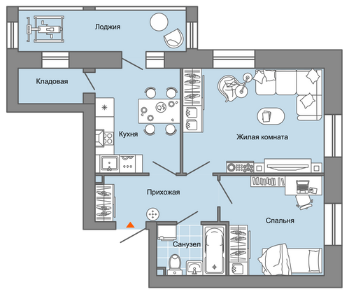 54 м², 2-комн. квартира, 3/6 этаж