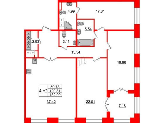 Продажа 3-комнатной квартиры 129,5 м², 6/7 этаж