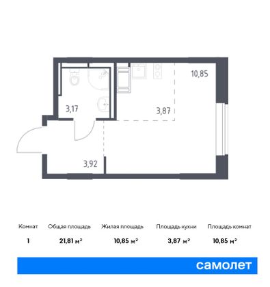 21,8 м², студия, 3/9 этаж