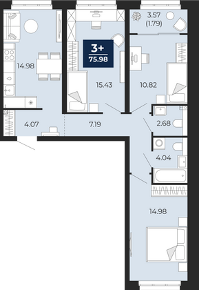 76 м², 3-комн. квартира, 2/23 этаж