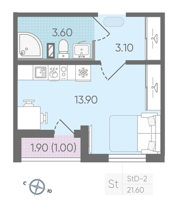 Продажа квартиры-студии 20,6 м², 2/24 этаж