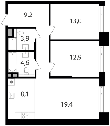 Продажа 2-комнатной квартиры 71,1 м², 5/25 этаж