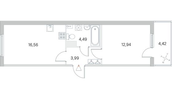 Продажа 1-комнатной квартиры 39,3 м², 4/4 этаж