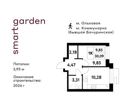 Продажа 1-комнатной квартиры 30,1 м², 6/16 этаж