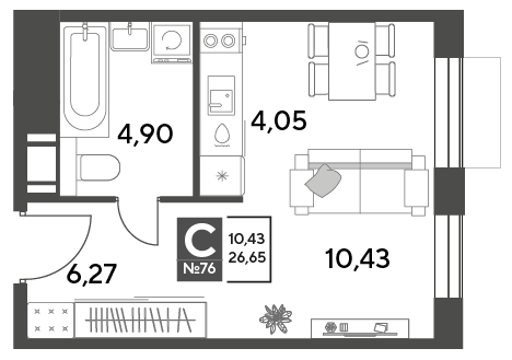 Продажа квартиры-студии 25,6 м², 2/10 этаж