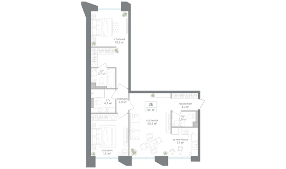 Продажа 2-комнатной квартиры 78,1 м², 3/17 этаж