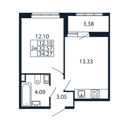 32,5 м², 1-комн. квартира, 12/13 этаж