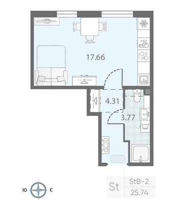 Продажа квартиры-студии 25,7 м², 4/23 этаж