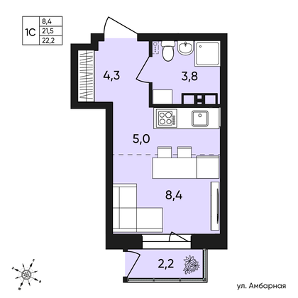 Продажа квартиры-студии 22,2 м², 2/9 этаж
