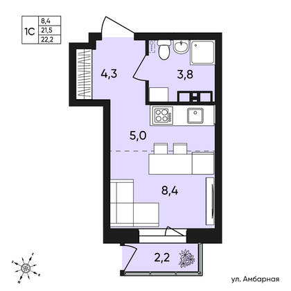 Продажа квартиры-студии 22,2 м², 5/9 этаж