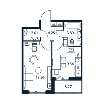 Продажа 1-комнатной квартиры 35,3 м², 2/12 этаж